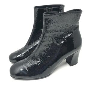 GABOR Ankle Boot Black Crinkle Patent Leather Side Zip Heel Womens SIZE US 9.5
